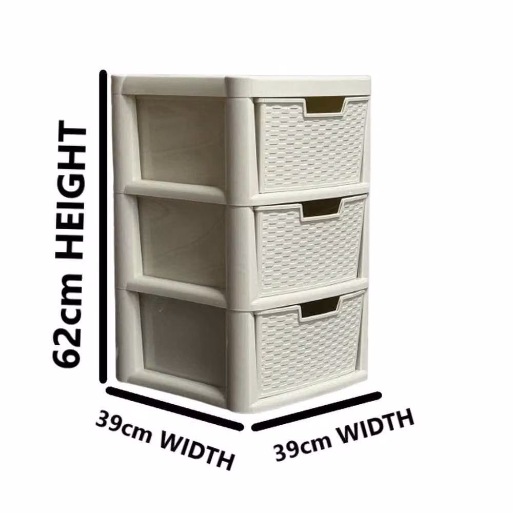 PAWNORA 3 Tier Storage Drawer Unit in Beige Rattan Plastic, W: 100 cm, D: 15 cm – 2