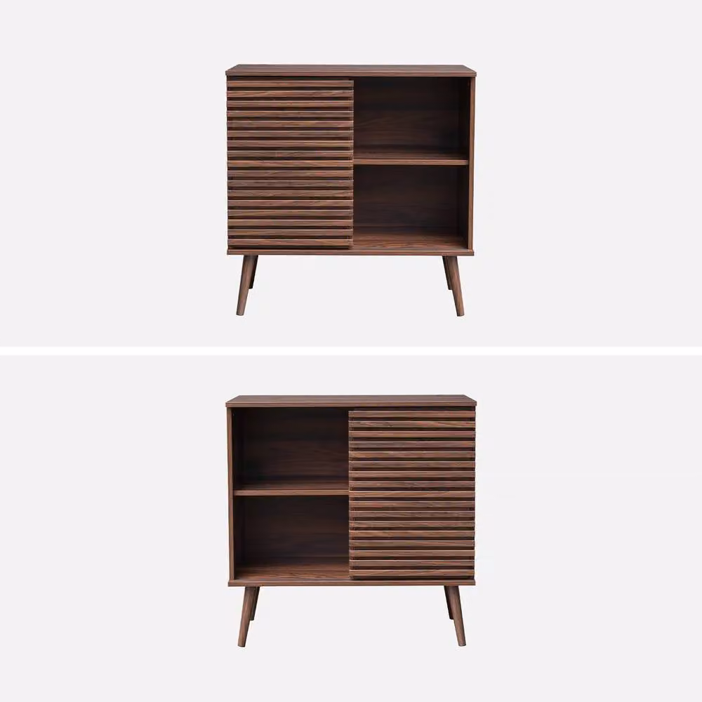 Sweekeec Scandi-style Sideboard with Sliding Doors in Dark Brown Wood Effect, W: 80 cm – 2
