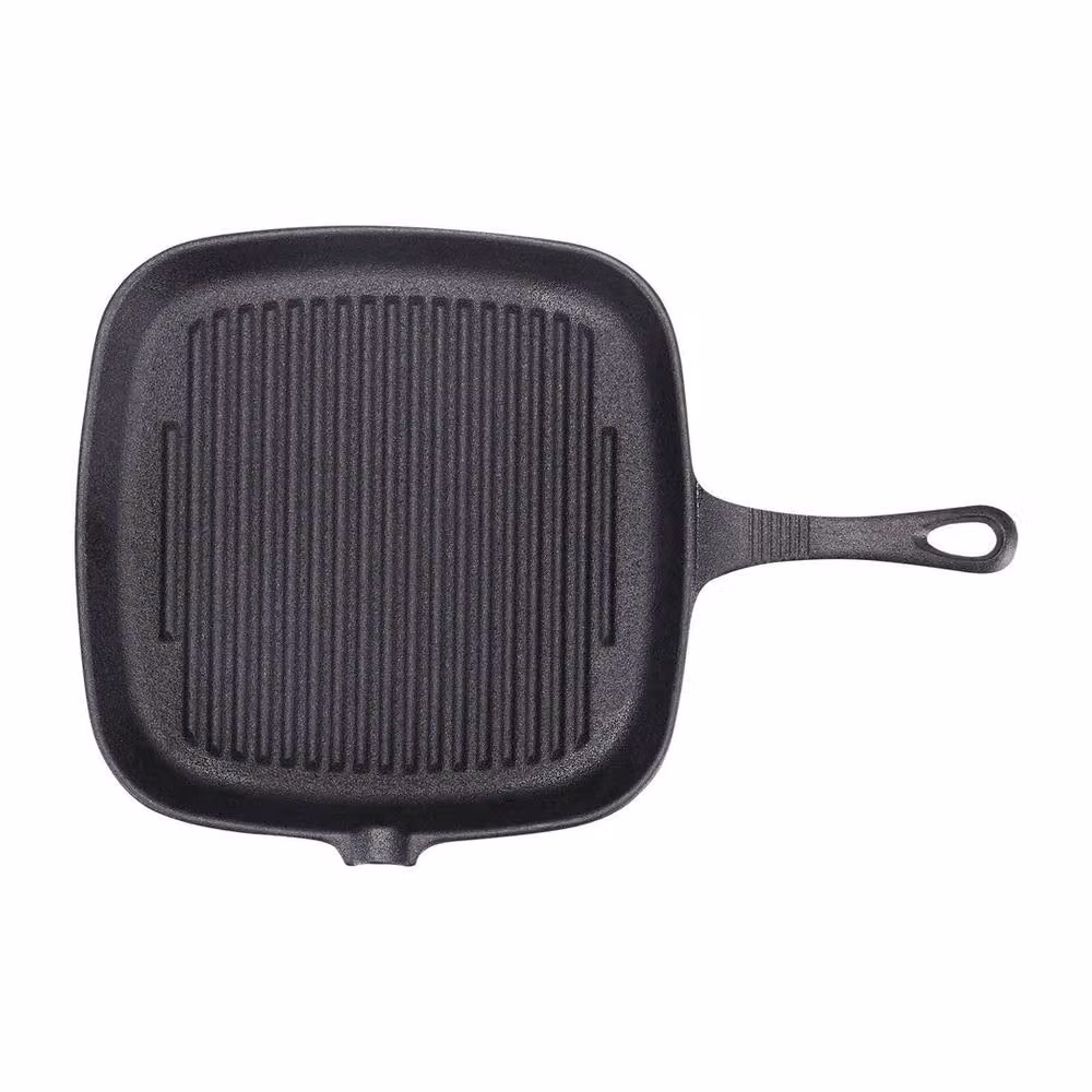 FORGEVIO Uncoated Cast Iron Square Steak Frying Pan Grill with Pouring Spout in Black – 4