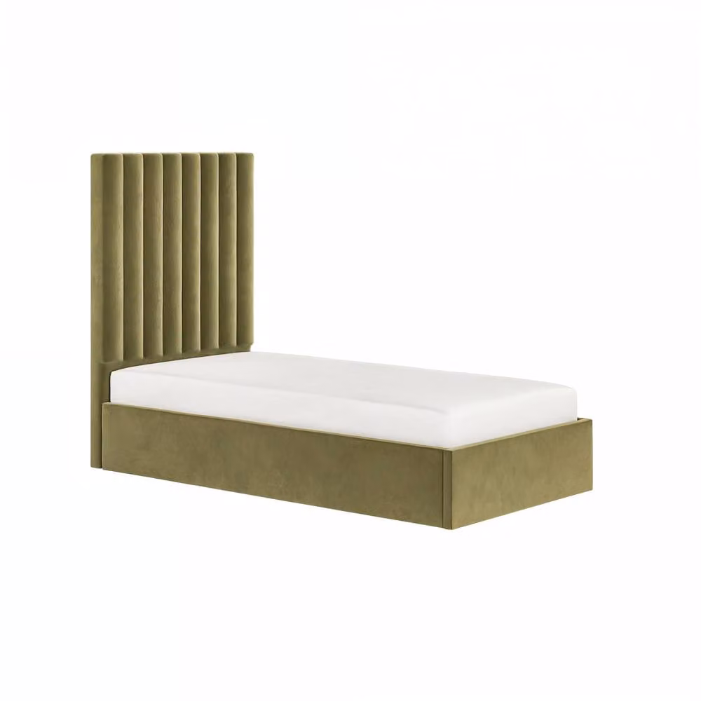 Flair Everley Single Ottoman Bed in Green Velvet and Boucle, W/D/H: 90 x 200 x 45 cm – 2