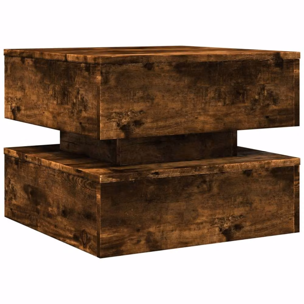 Berkfield Home Modern Square Coffee Table with LED Lights in Smoked Oak Brown, W/D/H: 50 x 50 x 40 cm – 3