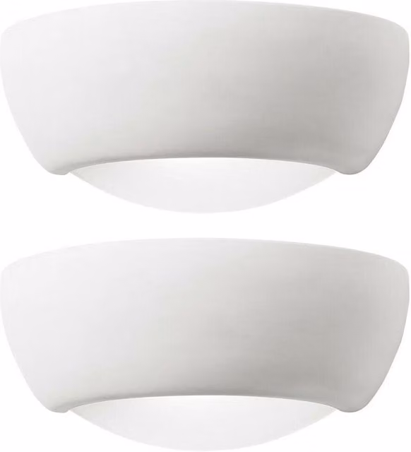 Loops 2 Pack Dimmable LED Wall Light, White Unglazed Ceramic Semi Dome Lounge Lamp Fitting