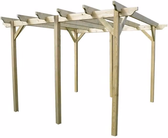 Rutland County Garden Furniture Ltd 6 Post Wood Garden Pergola in Rustic Brown and Light Green, W: 540 cm, D: 360 cm, H: 270 cm