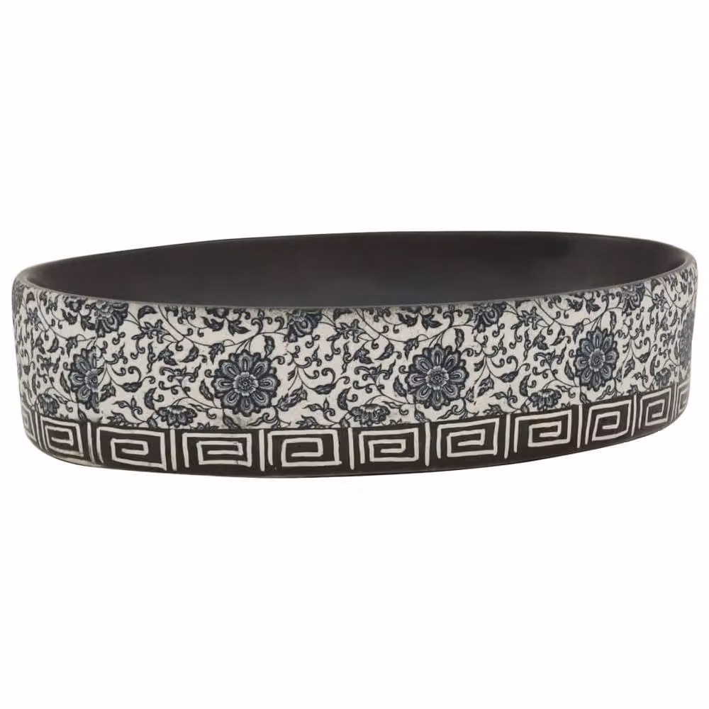 Berkfield Home Oval Ceramic Countertop Basin in Black and Blue, W: 56.5 cm, D: 36.5 cm, H: 13.5 cm – 3