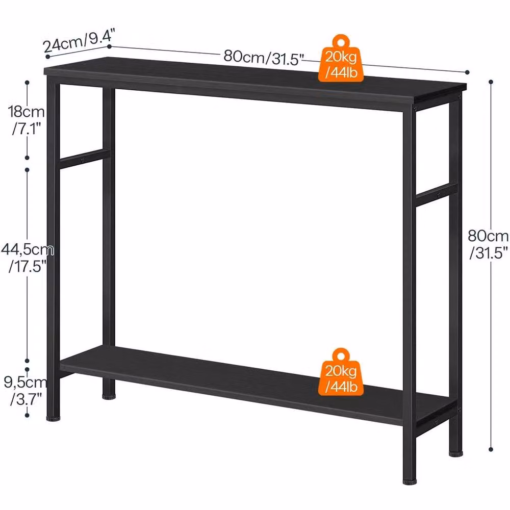 FORGEVIO Black Console Hallway Table with Adjustable Shelf, W: 80 cm, D: 24 cm, H: 80 cm – 2