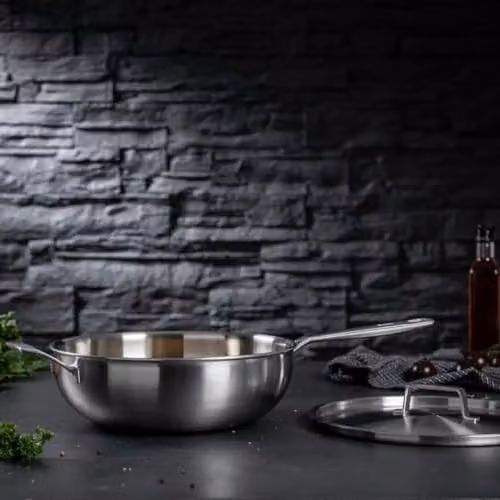 Kuhn Rikon Culinary Fiveply Uncoated Stainless Steel and Aluminium Wok with Lid, Silver, Diameter: 24 cm – 2
