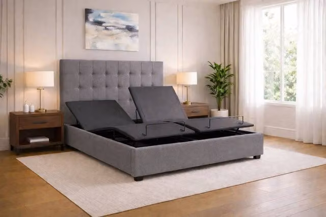 Paradise Beds Ltd Ergomativ Optim Adjustable Bed Set with Wireless Remote and Anti-Slip Base in Dark Grey, Small Double
