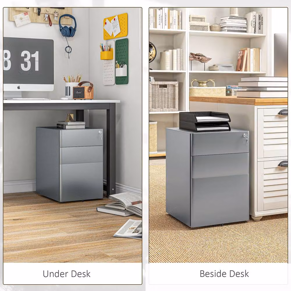 STILVORA Grey Steel Filing Cabinet with 3 Lockable Drawers – 4