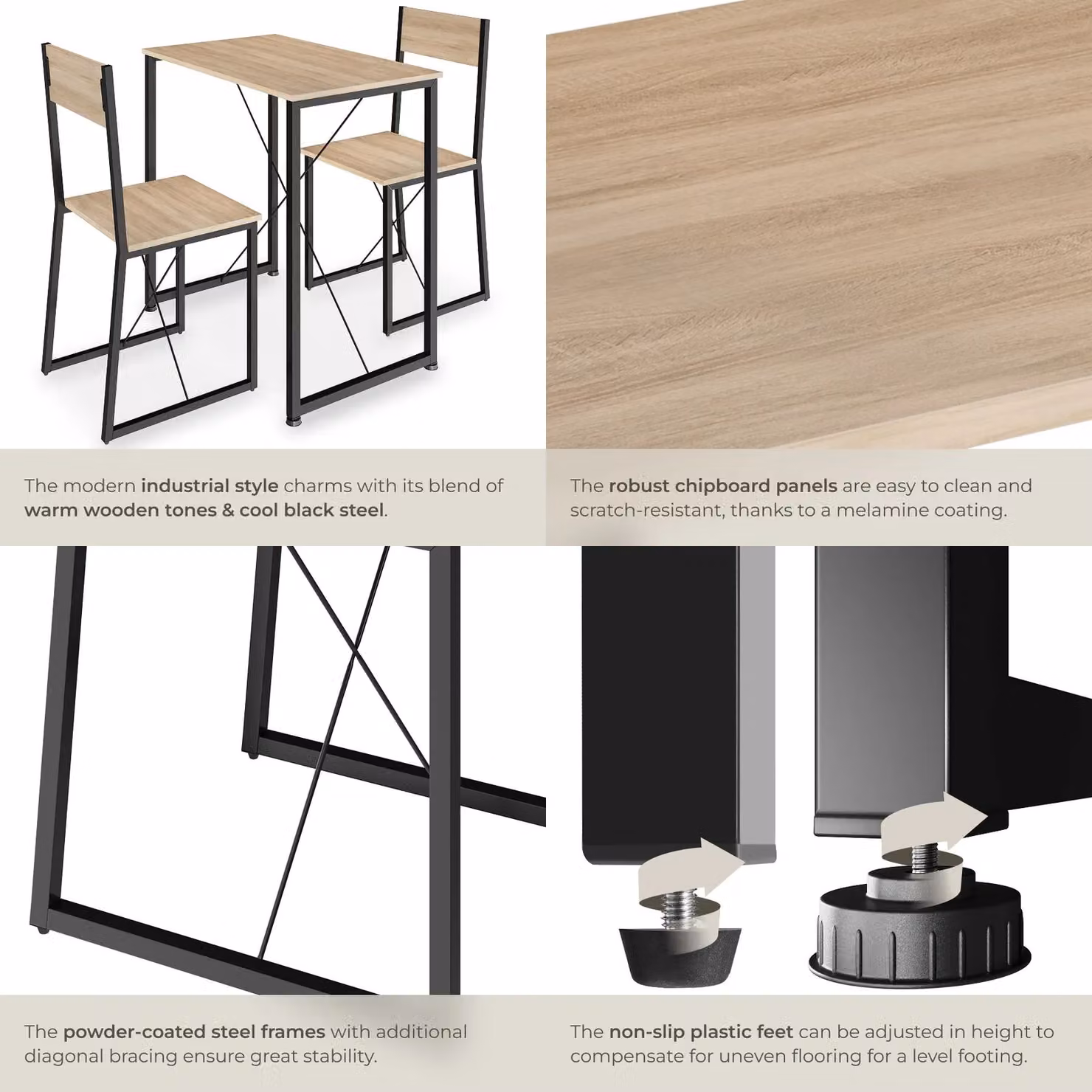 tectake Margate 3-piece Dining Table and Chairs Set in Oak and Black – 5