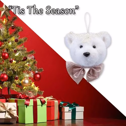 VFM e-Store White Flocking Bear Hanging Christmas Decoration, W: 13 cm, H: 14 cm – 5