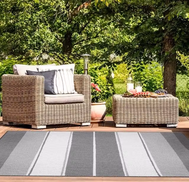 THE RUGS Reversible Outdoor Duo Weave Rug in Tonal Stripes Design, Dark Grey, W: 160 cm, D: 230 cm – 1