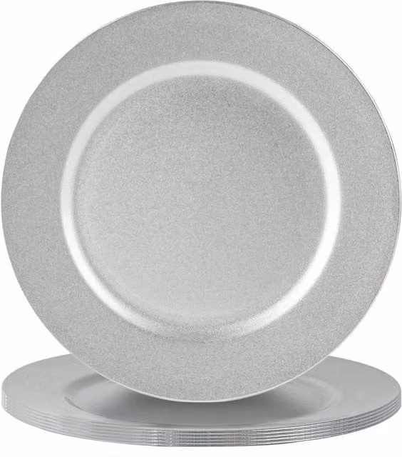 Argon Tableware Silver Melamine Charger Plates, Set of 6