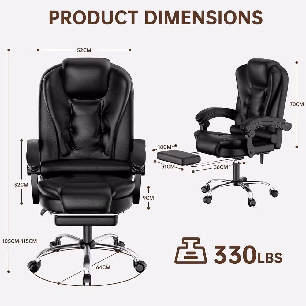 Gartistgo Executive Swivel Recliner Chair in Black PU Leather with Footrest and Headrest – 3