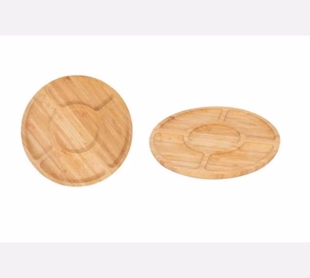 KDMD Brown Wooden Serving Platter with Assorted Designs, Diameter: 25 cm