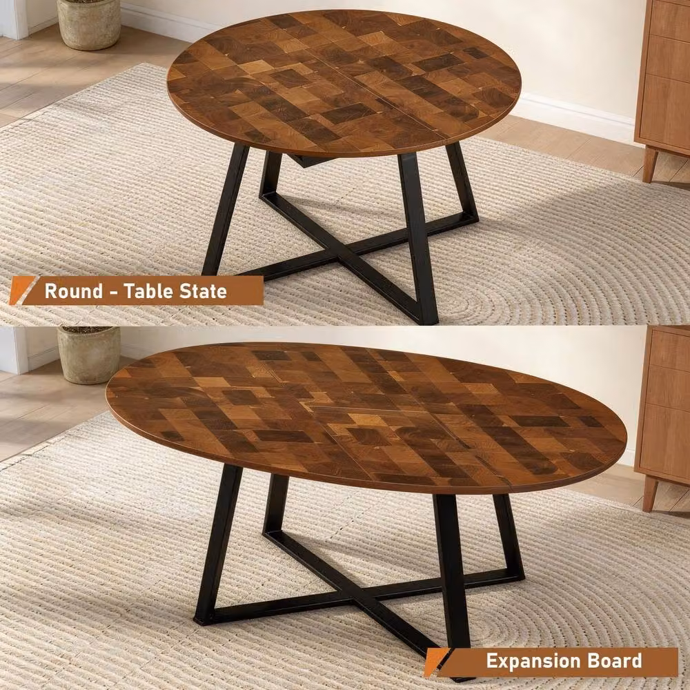 FURNITURE ONE Extendable Round Dining Table in Brown, 120-160 cm – 3