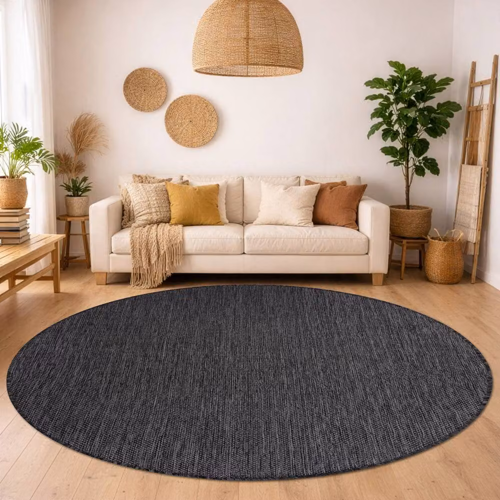 RugsX Sion Round Black Flat Weave Polypropylene Rug, Diameter: 200 cm – 3