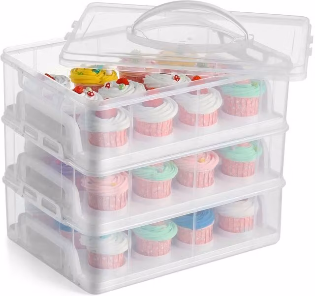 Gr8 Home 3 Tier Stackable Cupcake Carrier Box in Clear Plastic for 36 Cupcakes
