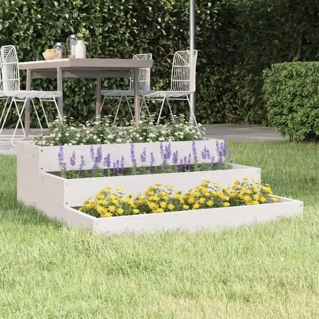 Berkfield Home White Solid Wood Pine Planter Tub W: 78 cm, D: 78 cm, H: 27 cm – 1