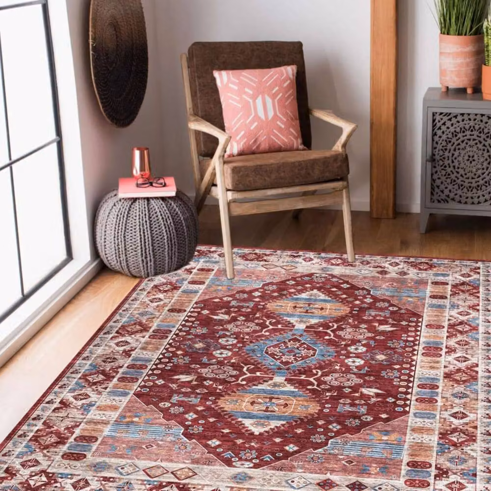 THE RUGS Atlas Collection Vintage Red Washable Polyamide Non-Slip Rug, W/D: 180 x 60 cm – 3