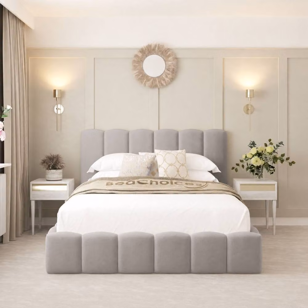 Bed Choices Madison Upholstered King Size Bed Frame with Silver Metal Ottoman Gas Lift Base, W/D/H: 180 x 200 cm