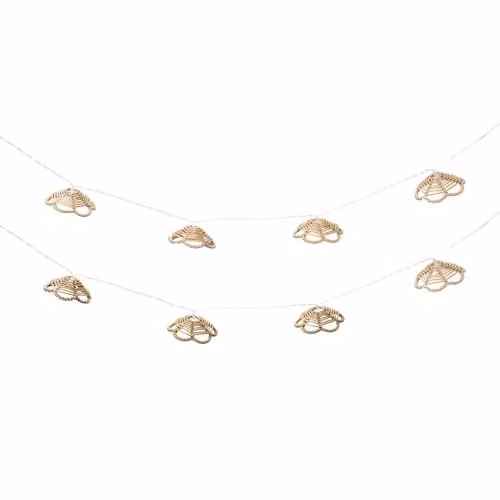 ValueLights Battery Operated Rattan Flower Outdoor Garden String Lights in White and Brown with Warm White LED and Timer
