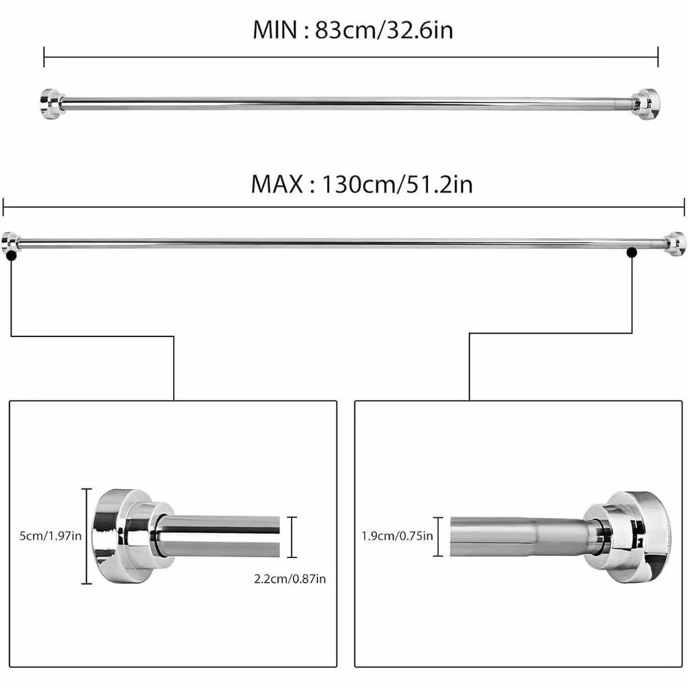 PAWNORA Silver Stainless Steel Extendable Shower Curtain Tension Pole, 83-130 cm