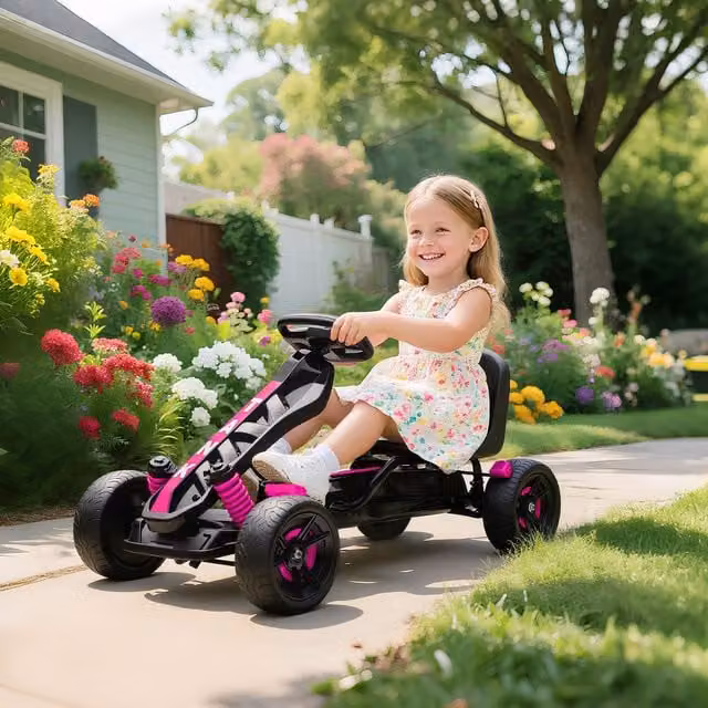 AIYAPLAY Pedal Go Kart with Automatic Clutch and Brake in Pink