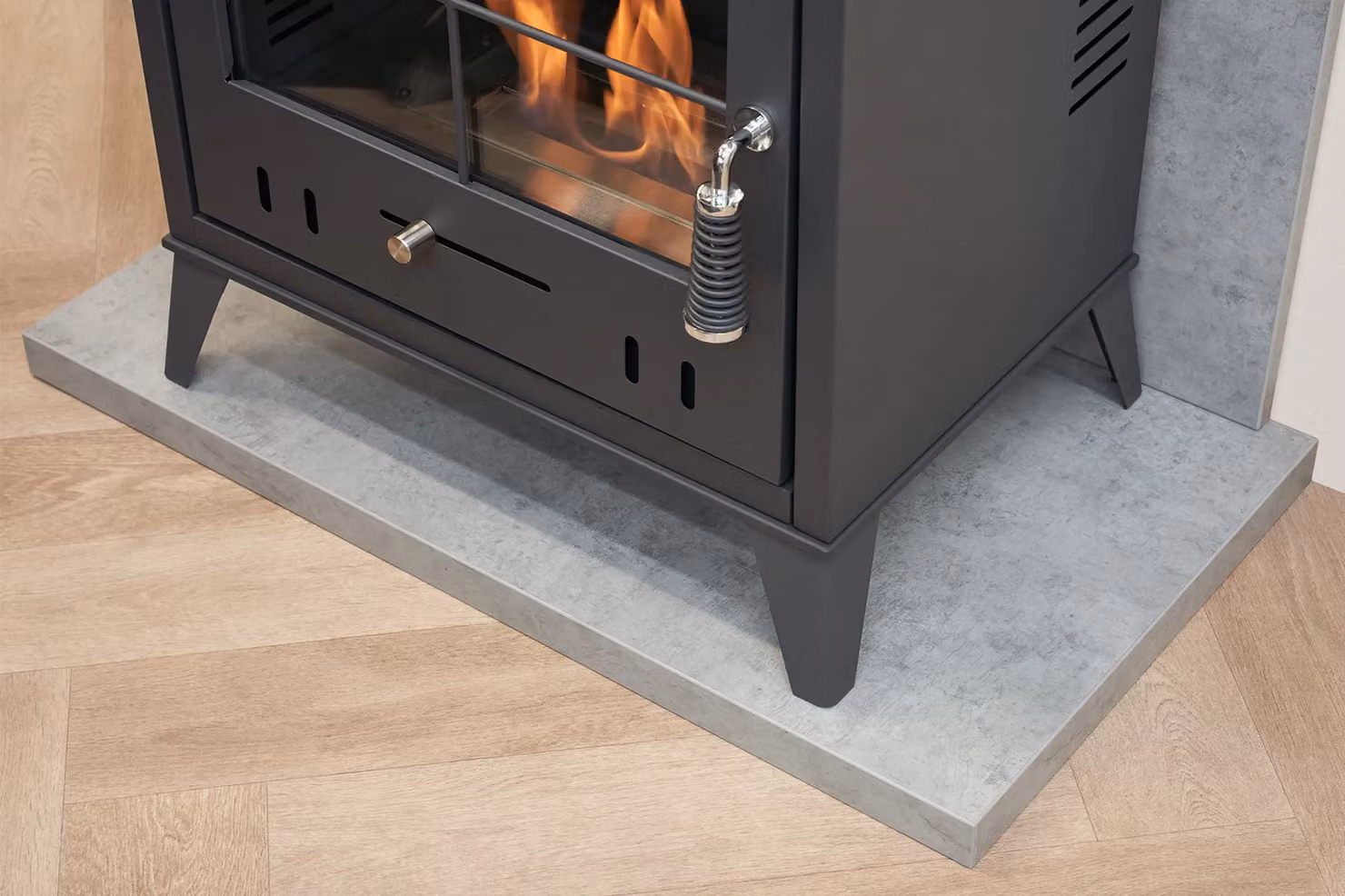 OKO S4 Bio Ethanol Stove in Charcoal Grey with Angled Stove Pipe – 3
