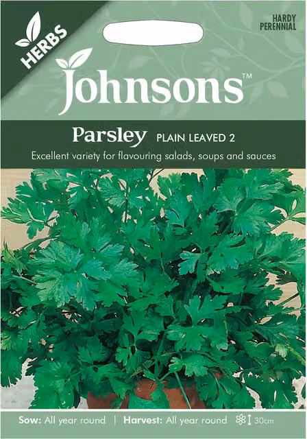 Johnsons Plain Leaved Parsley Herb Seeds, Green, Year Round Growing
