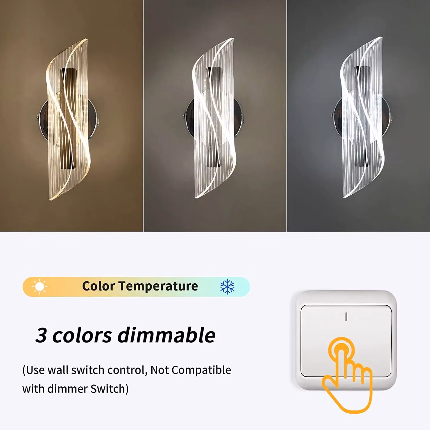 Pheashine Modern LED Curved Wall Light in Silver with 12W Up and Down Lighting and 3 Colour Temperatures – 3