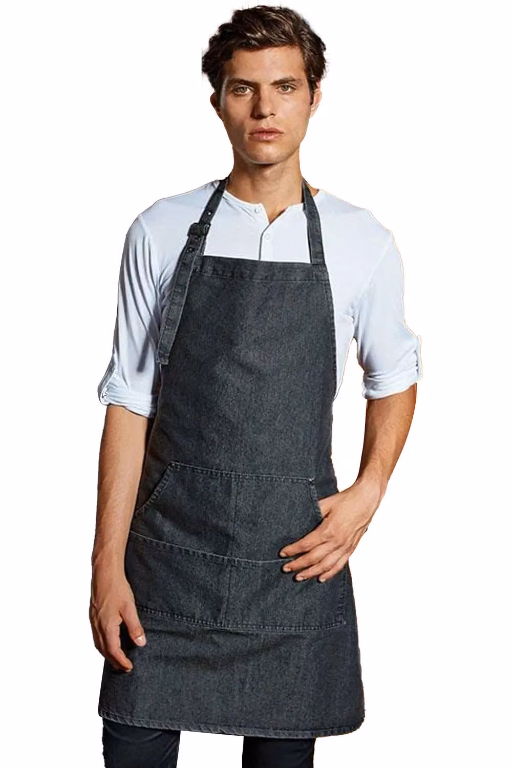 Premier Women's Bip Apron with Pocket in Black and Grey Poly-Cotton Workwear – 2