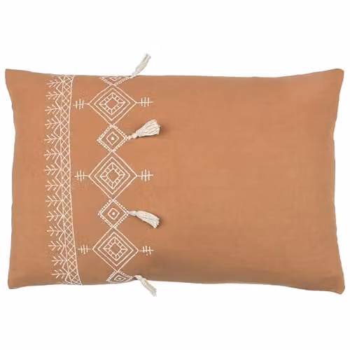 Riva Home Pritta Bohemian Geometric Embroidered Cotton Tassel Trim Cushion, Brown, W: 60 cm, H: 40 cm, D: 40 cm – 2