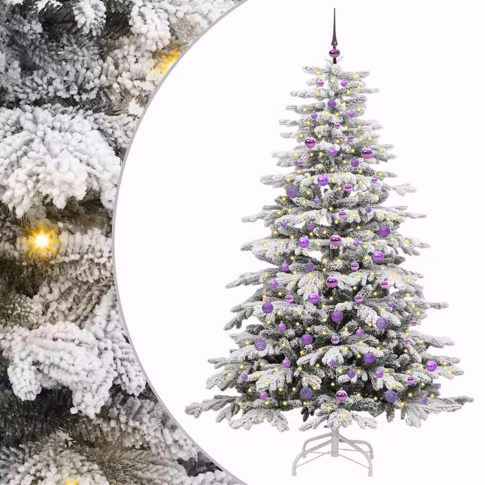 Berkfield Home Artificial Hinged Christmas Tree in White, Height: 210 cm – 2