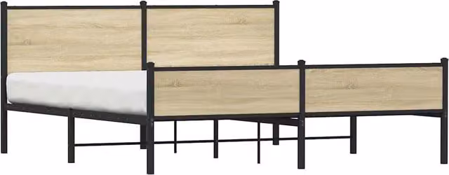 Berkfield Home Metal and Wood Bed Frame in Sonoma Oak, Brown, W/D/H: 180 x 200 cm – 1