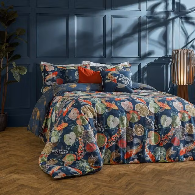 Paoletti Koi Pond Reversible Duvet Cover Set in Blue, 200 x 200 cm – 1