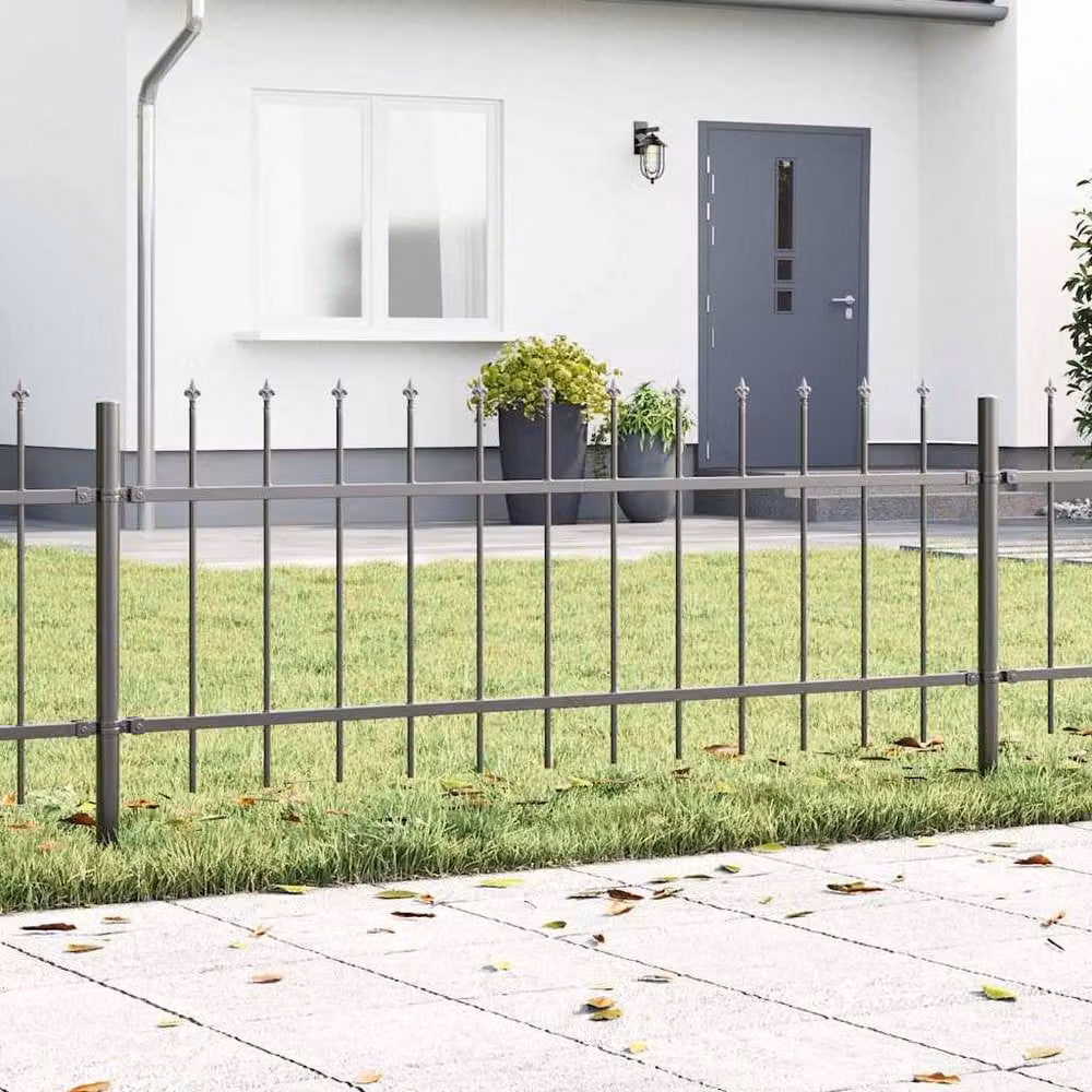 Berkfield Home Modern Steel Garden Fence with Spear Top, Grey, W: 13.6 m, H: 0.6 m – 1