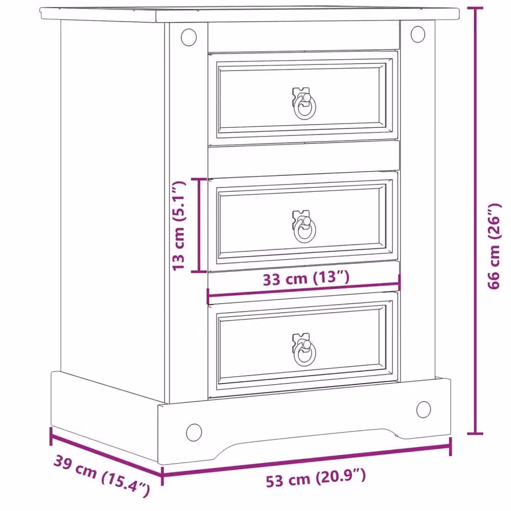 Berkfield Home Corona Bedside Cabinet in Brown Solid Pine Wood, W: 53 cm, D: 39 cm, H: 66 cm – 3