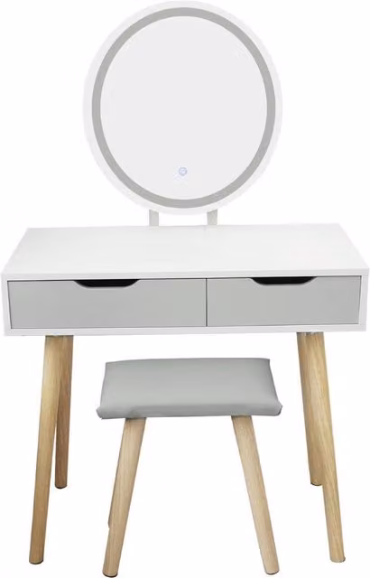 Alivio Modern Oval Dressing Table with Hollywood LED Mirror in Grey and White
