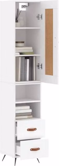 Berkfield Home White Highboard with Hinged Doors and Internal Shelves, W/D/H: 34.5 x 34.0 x 180.0 cm – 1