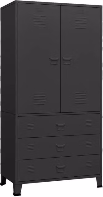 Berkfield Home Industrial Metal Wardrobe in Black, W/D/H: 90 x 50 x 180 cm