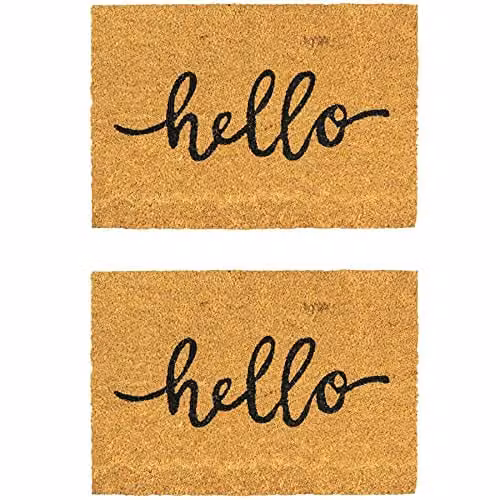 Nicola Spring Hello Coir Door Mats, Pack of 2, Brown and Multicolour, W: 90 cm, D: 60 cm