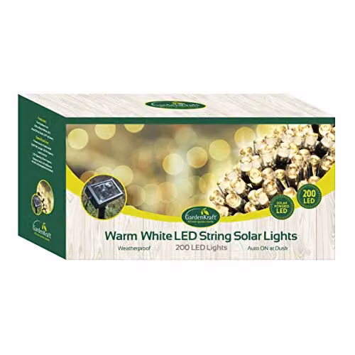 GardenKraft Solar Powered Warm White LED Outdoor String Lights with Dusk Sensor and IP44 Weatherproof Rating – 2