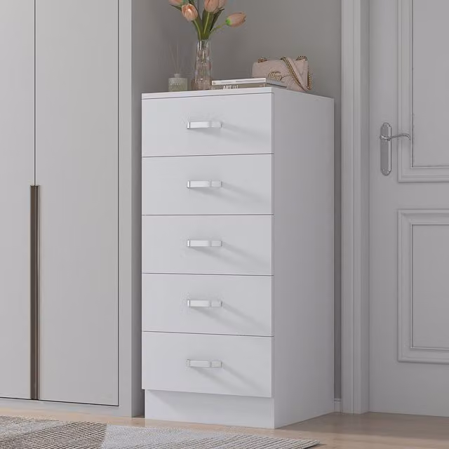 FWStyle Modern 5 Drawer Chest of Drawers with Matt Finish in White
