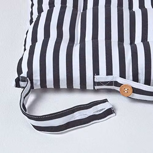 Homescapes Set of 4 Black and White Cotton Seat Pads with Ties, W/D/H: 40 x 40 x 40 cm – 3