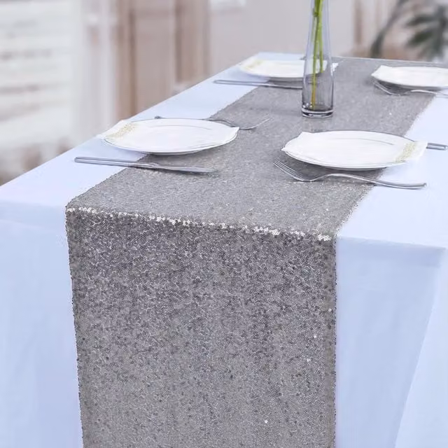 Trimming Shop Neel Blue Glitter Sequin Rectangular Table Runner, W/H: 27.94 x 274.32 cm
