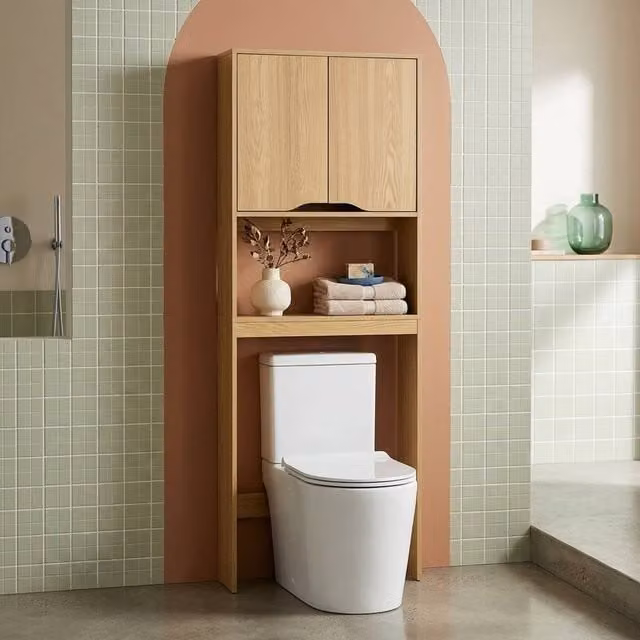 Sweekeek Vintage Wooden Bathroom Toilet Cabinet in Light Brown