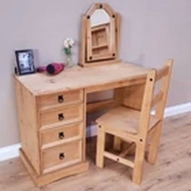 EONLION Solid Pine 4 Drawer Dressing Table with Mirror in Brown and Black – 1
