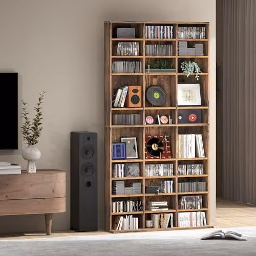 HOMCOM Tall CD and DVD Storage Unit in Rustic Brown, W: 102 cm, H: 195 cm – 6