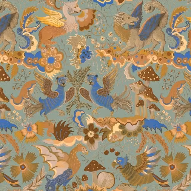 House of Hackney PHANTASIA Wallpaper in Jadeite Green with Botanical and Floral Nature Patterns