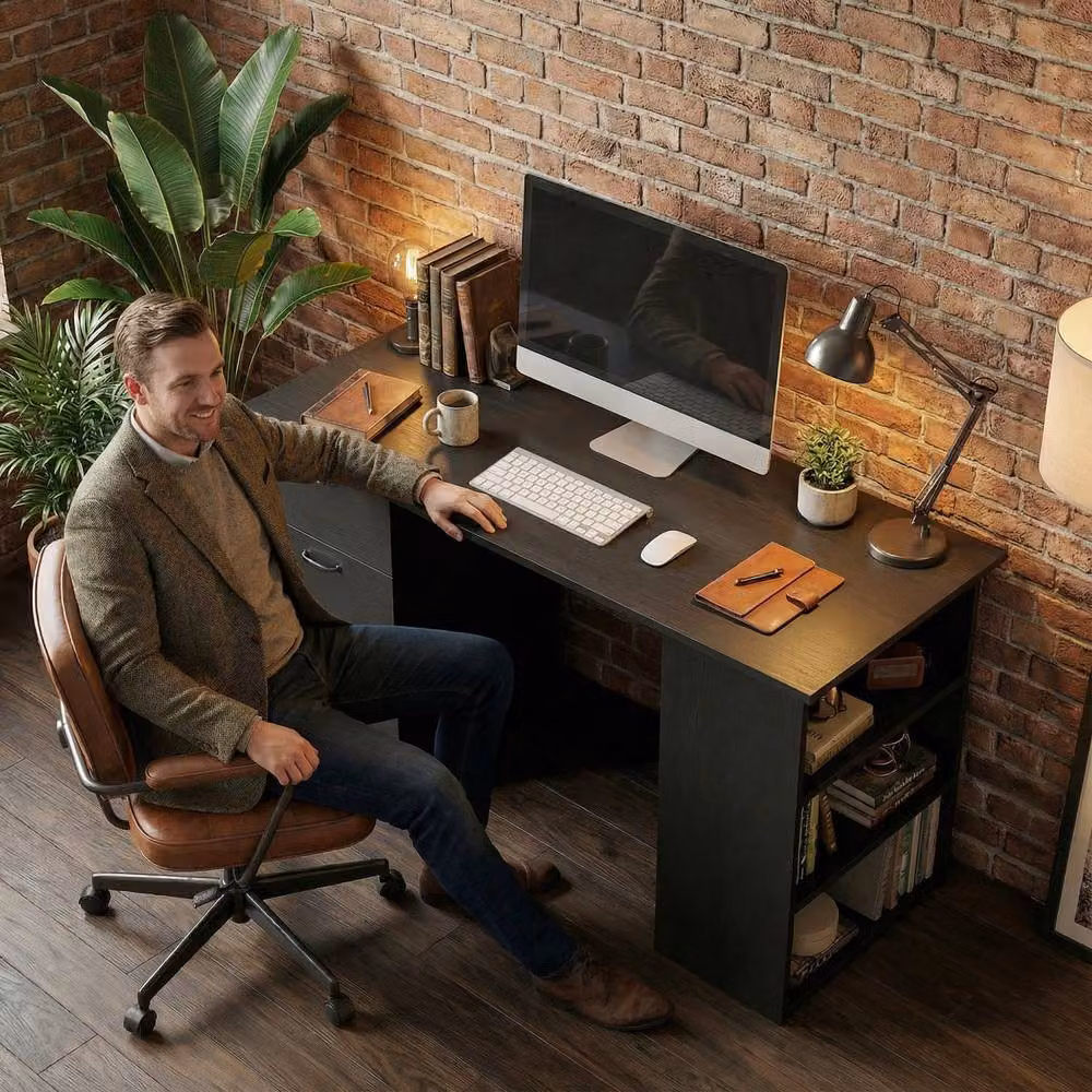 Wyld Haus Malilu Black Computer Desk with 3 Drawers and 3 Shelves, Width: 120 cm – 8